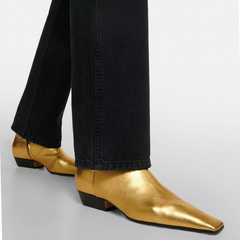 Khaite Gold Ankle Boots Metallic Booties Square Toe 7 Quiet Luxury Marfa New 🟡 - Picture 2 of 12